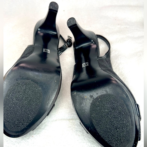 Anne Klein, black animal print peep toe sling back heel - Picture 5 of 5